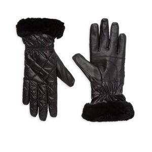New UGG Faux Fur Trim Quited Leather Gloves in Size L/XL